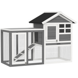 PawHut 122cm Wooden Rabbit Hutch with Run, Pull-Out Tray & Two Doors – Outdoor Small Animal House