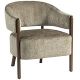 HOMCOM Chenille Tub Accent Chair with Curved Backrest and Solid Wood Frame – Light Brown Bedroom Armchair
