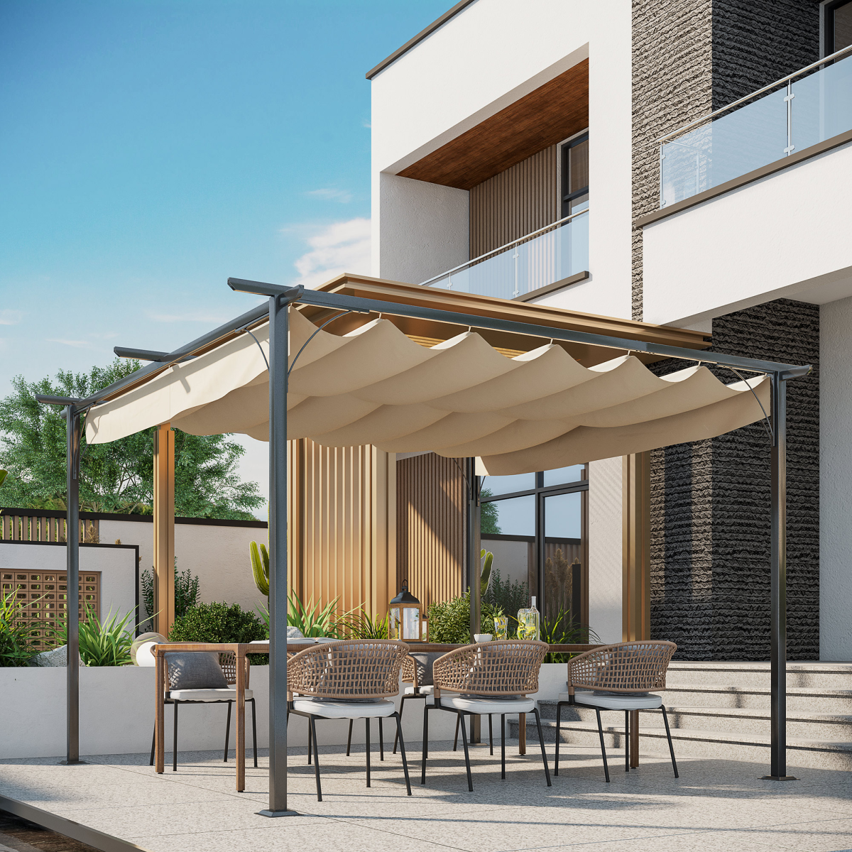 Black and beige steel pergola