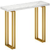 HOMCOM 100 cm Console Table with Faux Marble Top and Gold Tone Frame – Narrow Entryway Table, White