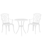 Outsunny 3 Piece Cast Aluminium Garden Bistro Set with 2 Chairs and Round Table with Parasol Hole, White