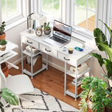 Computer Desk with Charging Station, 3 Fabric Drawers & 4 Shelves – Home Office Writing Table, White