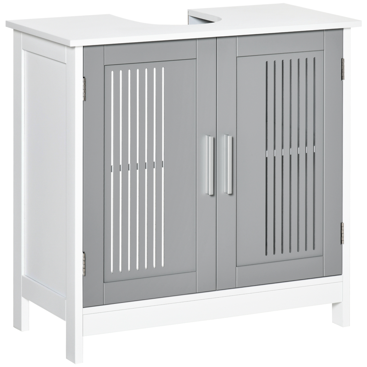 kleankin Modern Under Sink Cabinet with 2 Slatted Doors – Bathroom Vanity Storage Unit, White
