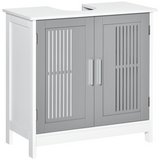 kleankin Modern Under Sink Cabinet with 2 Slatted Doors – Bathroom Vanity Storage Unit, White