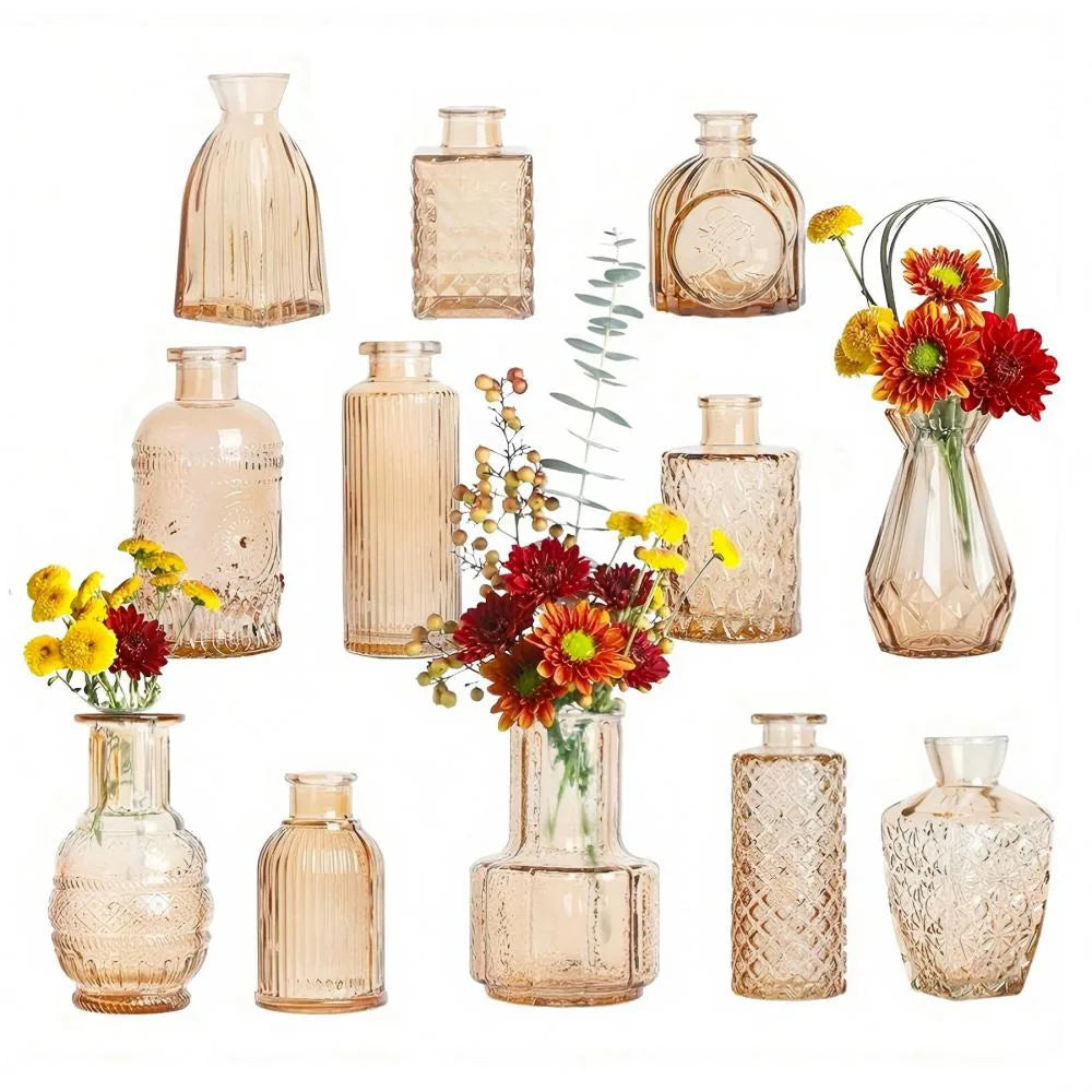 Glass Bud Vase Set of 12 Small Glass Vases Glass Bud Vases in Bulk Centerpieces-Amber