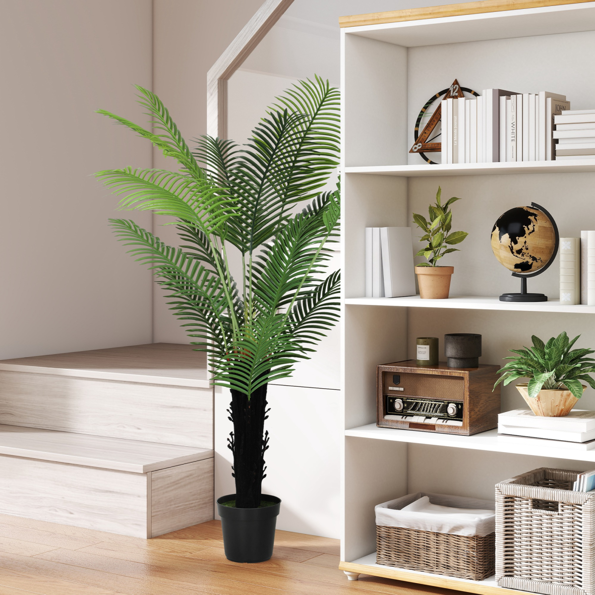 Artificial Areca Palm Tree in Weighted Pot, 120cm – Lifelike Indoor Faux Plant for Home & Office Decor, Green