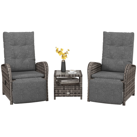 Outsunny Brown Rattan Reclining Chaise Lounge Set - front view