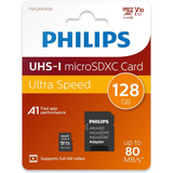 Philips Micro SDXC Card 128GB Class 10 UHS-I U1 with SD Adaptor – Fast Storage for Phones and Tablets