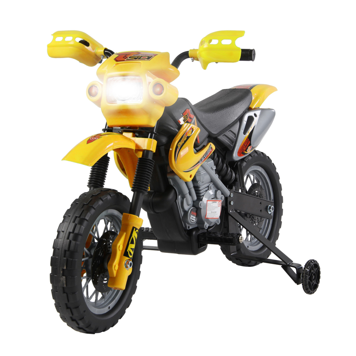 Kids Electric Ride-On Motorbike with Headlights, Music & Horn – Motocross Style Toy Motorcycle for Ages 3-6, Yellow