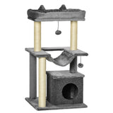 PawHut 90cm Cat Tree with Sisal Posts, Condo, Hammock & 2 Hanging Toys – Indoor Cat Tower, Grey