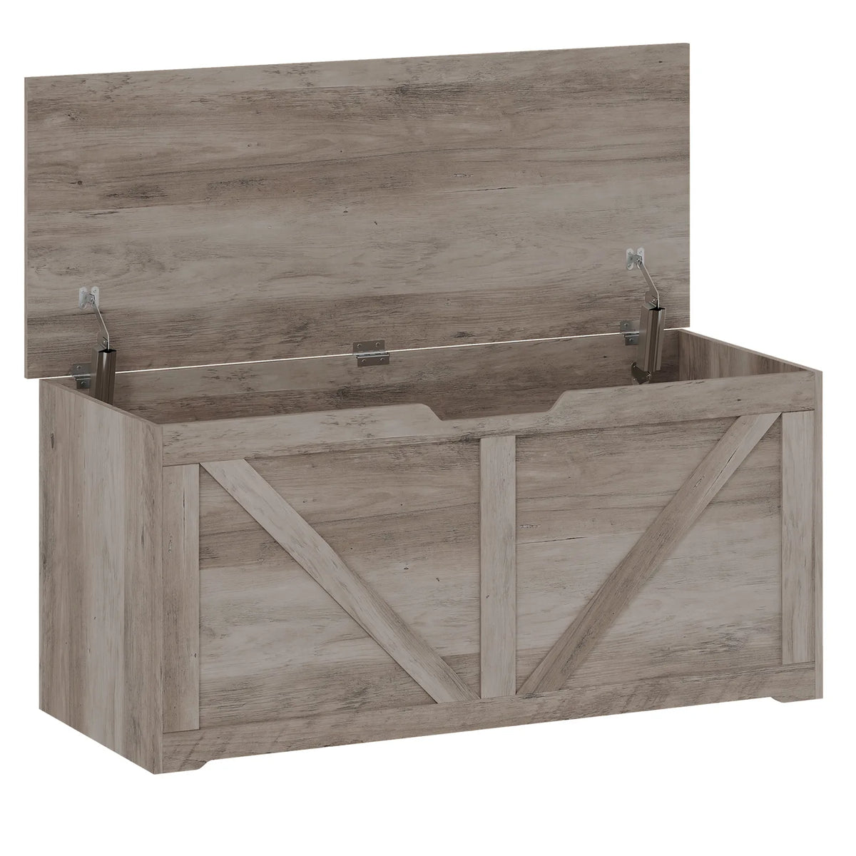 HOMCOM 127L Storage Chest Bench with Safety Hinges – Seat-Top Home Storage Box, Grey Wood-Effect