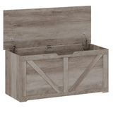 HOMCOM 127L Storage Chest Bench with Safety Hinges – Seat-Top Home Storage Box, Grey Wood-Effect