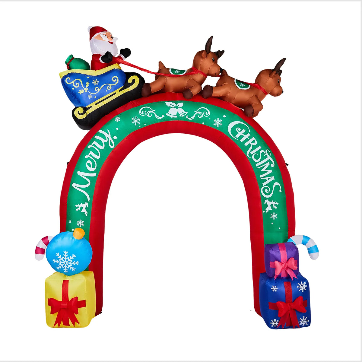 10ft Inflatable Christmas Archway with Santa's Sleigh and Warm White LEDs – Outdoor Decoration