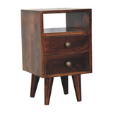 Artisan Furniture Mini Classic Walnut Bedside Table – Solid Mango Wood, 2 Drawers & Open Slot, Dark Brown