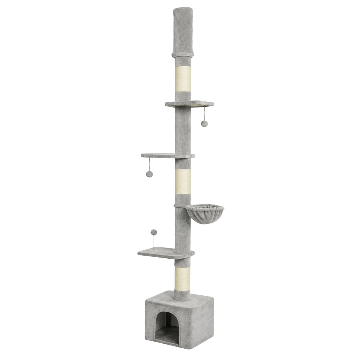 PawHut Floor to Ceiling Cat Tree, 230-250cm Adjustable Six-Level Cat Tower with Hammock, Condo & Sisal Posts