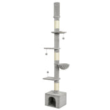 PawHut Floor to Ceiling Cat Tree, 230-250cm Adjustable Six-Level Cat Tower with Hammock, Condo & Sisal Posts