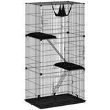 PawHut 3-Tier Large Cat Cage with Hammock, Platforms, Tray and Cushions – Detachable Metal Kennel for 1–2 Cats