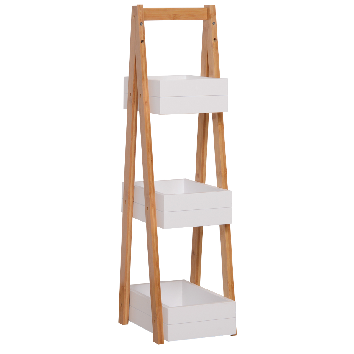 HOMCOM 3-Tier Bamboo Bathroom A-Shape Rack – Storage Shelf for Toiletries and Towels