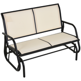 Outsunny 2-Person Patio Glider Bench Loveseat with Armrests, Steel Frame, Sling Mesh – Garden Seating, Cream