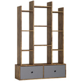 HOMCOM 12 Cube Storage Unit with 2 Removable Fabric Drawers – Geometric Bookcase & Display Shelf, Brown