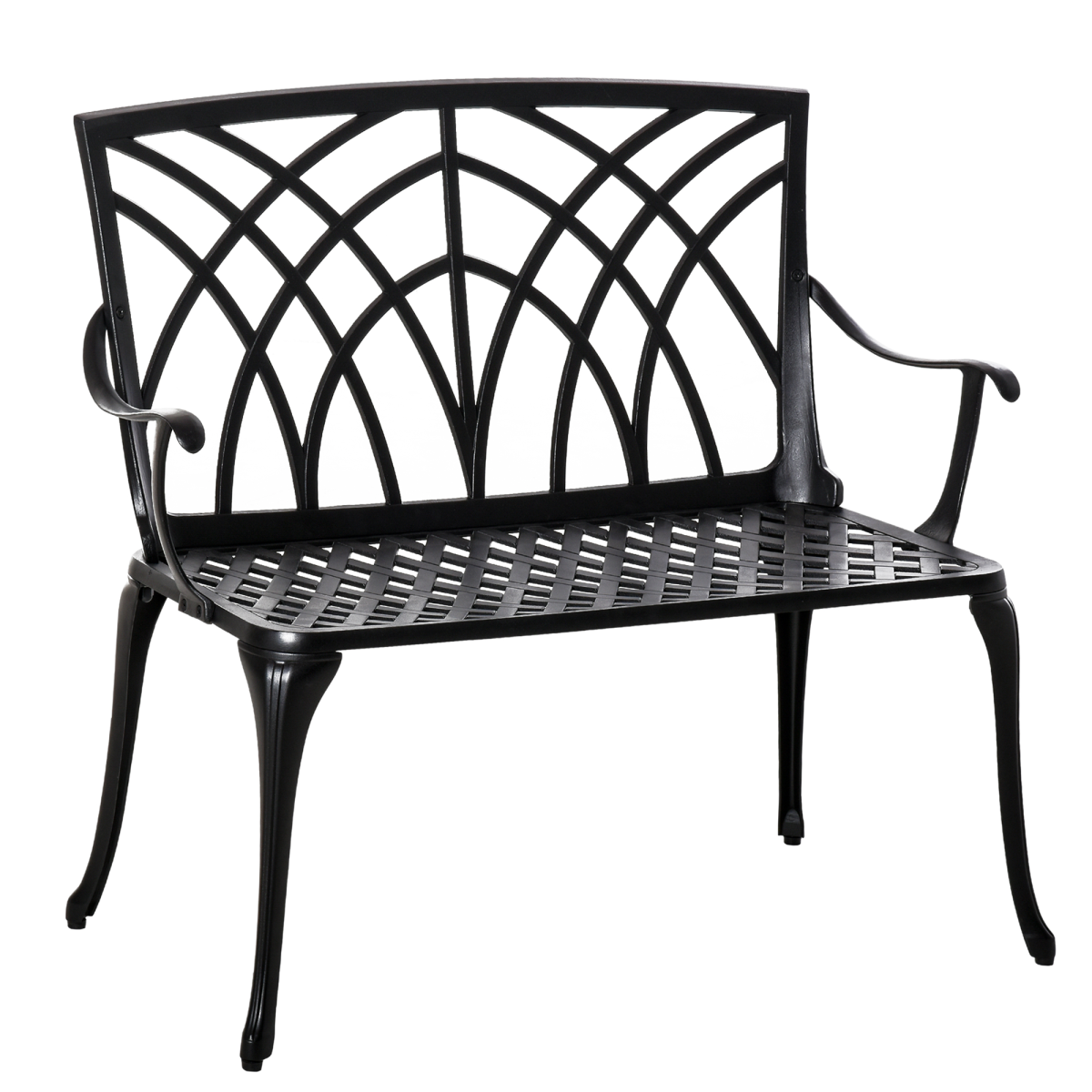 Outsunny 2-Seater Cast Aluminium Garden Bench with High Back & Armrests – Outdoor Loveseat for Patio & Balcony
