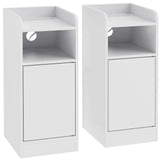 HOMCOM Slim Bedside Table Set of 2 with Charging Station and Adjustable Shelf – Narrow Cabinets, White