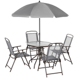 Outsunny 6-Piece Patio Dining Set with Parasol, 4 Folding Chairs and Tempered Glass Table – Steel Frame