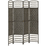 HOMCOM 4 Panel Folding Privacy Screen with Pine Wood Frame – Hand-Woven Room Divider, Dark Grey