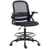 HOMCOM Painting Chair with Mesh Back, Adjustable Footrest & Flip-up Armrests – Sit-Stand Desk Chair, Black