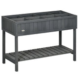 Outsunny Fir Wood Raised Planter with 8 Compartments and Bottom Shelf – Garden Plant Stand, Dark Grey