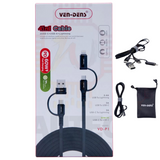 Ven-Dens 4-in-1 60W PD Fast Charging Cable with 2 USB-C, USB-A & Lightning – Braided, Aluminium Shell