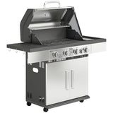 Outsunny 4 Burner Gas BBQ Grill with Side Burner, Warming Rack, Side Shelf & Storage Cabinet – Portable Propane Barbecue