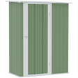 Green garden storage shed with lockable door