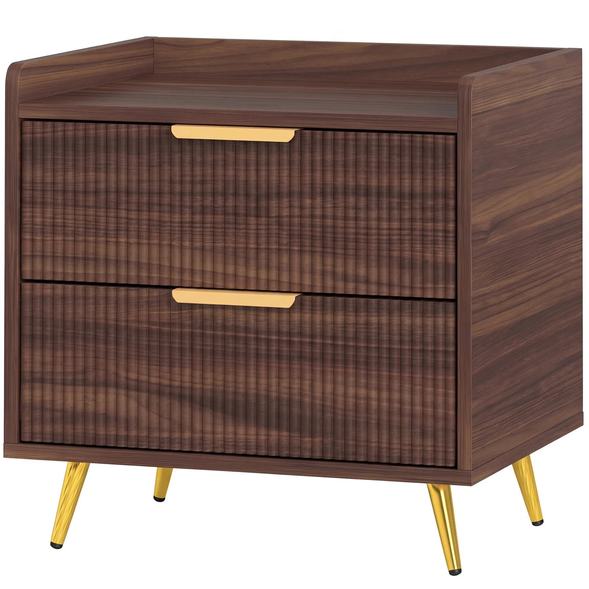 HOMCOM Two-Drawer Bedside Table with Gold-Tone Handles and Anti-Tipping Straps – Nightstand, Walnut Brown