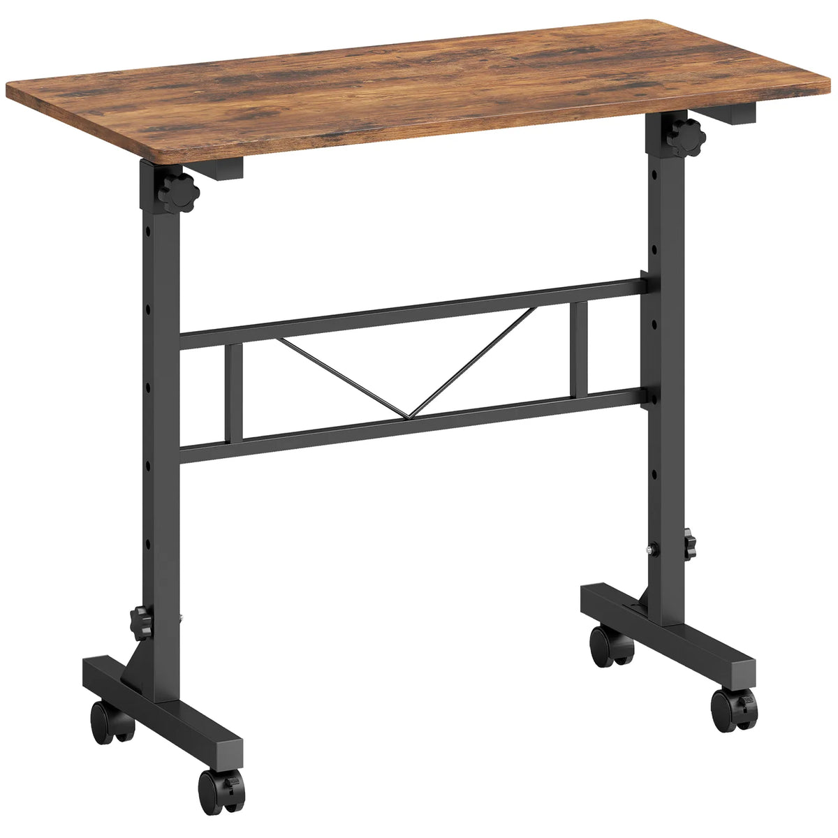 HOMCOM Overbed Table with 6 Adjustable Heights & Lockable Wheels – 80 x 40 cm Sofa Side Table, Rustic Brown