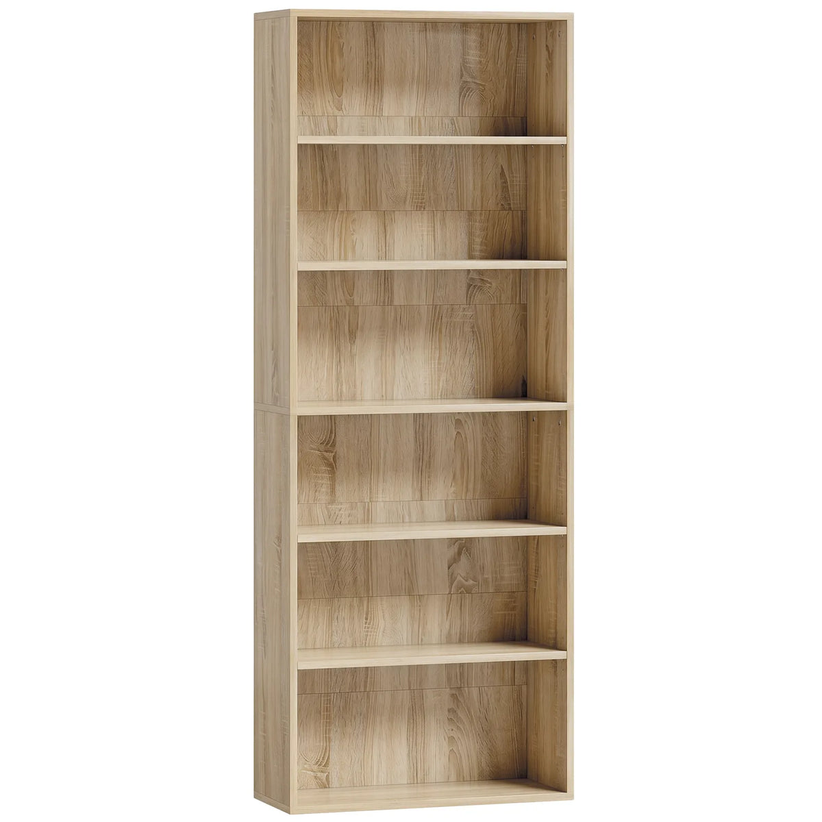 HOMCOM Six Shelf Bookcase with Adjustable Shelves and Anti-Tipping Kit – Display and Storage Unit, Oak
