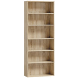 HOMCOM Six Shelf Bookcase with Adjustable Shelves and Anti-Tipping Kit – Display and Storage Unit, Oak