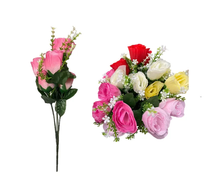Plastic Artificial Roses – Faux Flowers for Home Decor, Assorted Colours