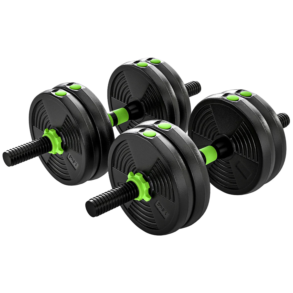 SPORTNOW 15kg 3-in-1 Adjustable Dumbbell & Barbell Set with EZ Curl Bar & Connecting Rod – Home Gym Weights, Green