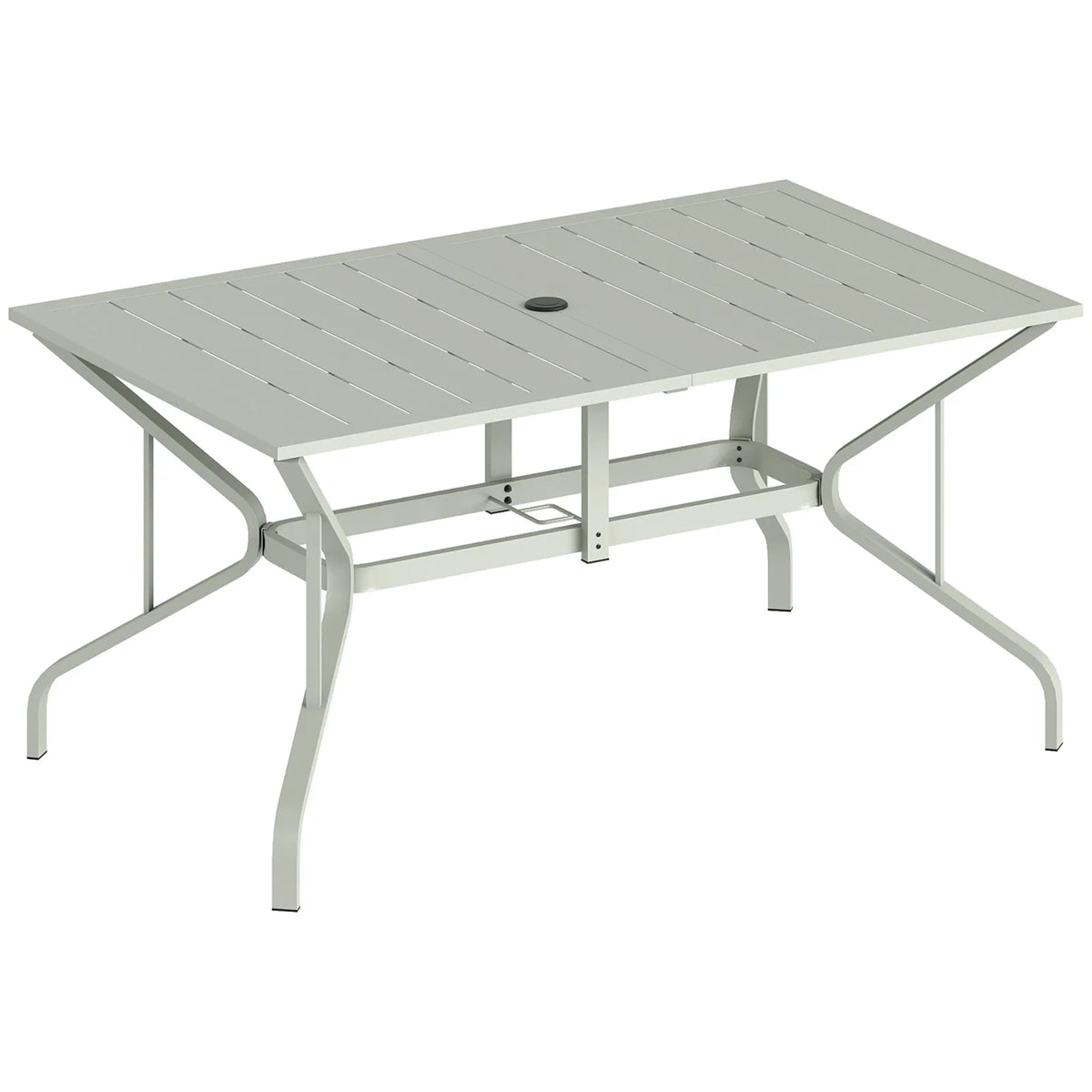 Outsunny Rectangular Garden Dining Table for 6 with Parasol Hole, Galvanised Steel, 150 x 90cm, Light Grey