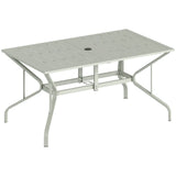 Outsunny Rectangular Garden Dining Table for 6 with Parasol Hole, Galvanised Steel, 150 x 90cm, Light Grey
