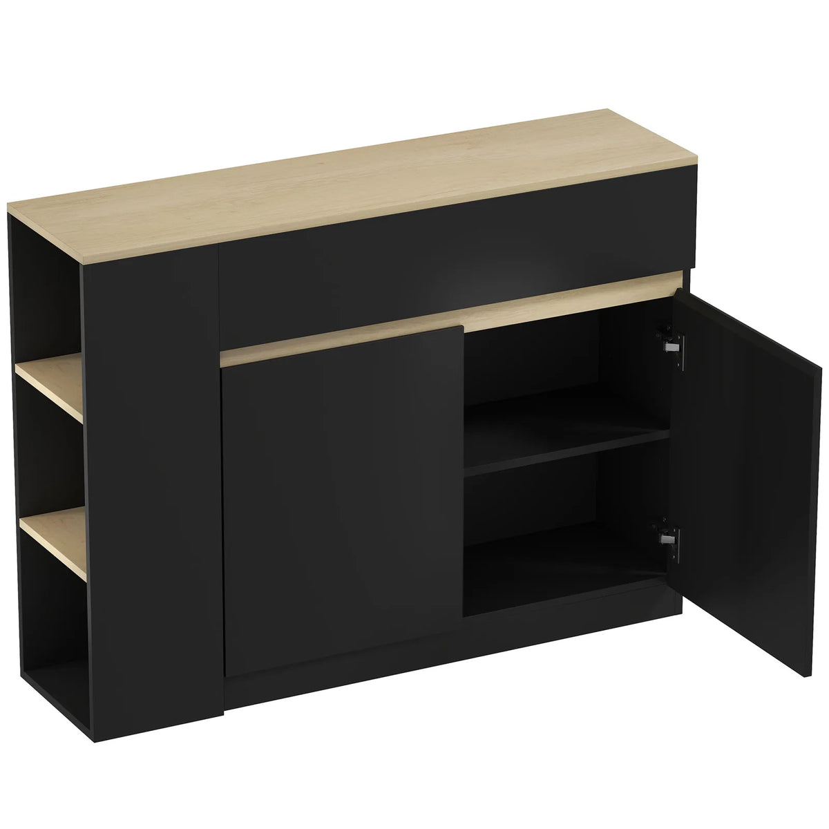 HOMCOM Kitchen Island Storage Cabinet with Adjustable Shelf, 2 Drawers and 3 Open Shelves – Dining Buffet, Black
