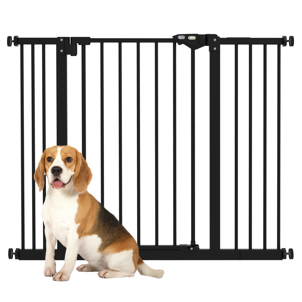 PawHut Adjustable Safety Gate with 2 Extensions and 4 Screws – Pet Gate for Doors and Stairs, Black