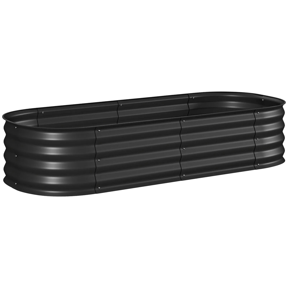 Outsunny Galvanised Steel Raised Garden Bed with Safety Edging, 150 x 62cm – Flowers and Herbs, Black