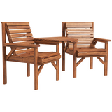 Outsunny Wooden Garden Love Seat Bench with Coffee Table & Parasol Hole – 2 Seater Fir Wood, Tan Brown
