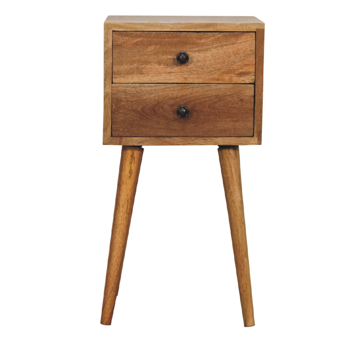 Artisan Furniture Solid Wood Mini 2-Drawer Bedside Table with Scandinavian-Style Legs – Oak-ish, Brown