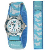 Ravel Children's Velcro Watch R1507.52 – Butterfly Dial, Satin Brushed Silver Sports Case, Blue