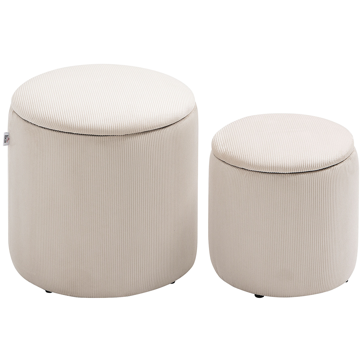 Cream fabric storage ottomans set of 2