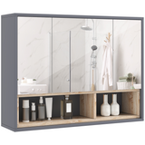 HOMCOM Wall-Mounted Bathroom Mirror Cabinet with Eight Compartments and Shelves, Grey