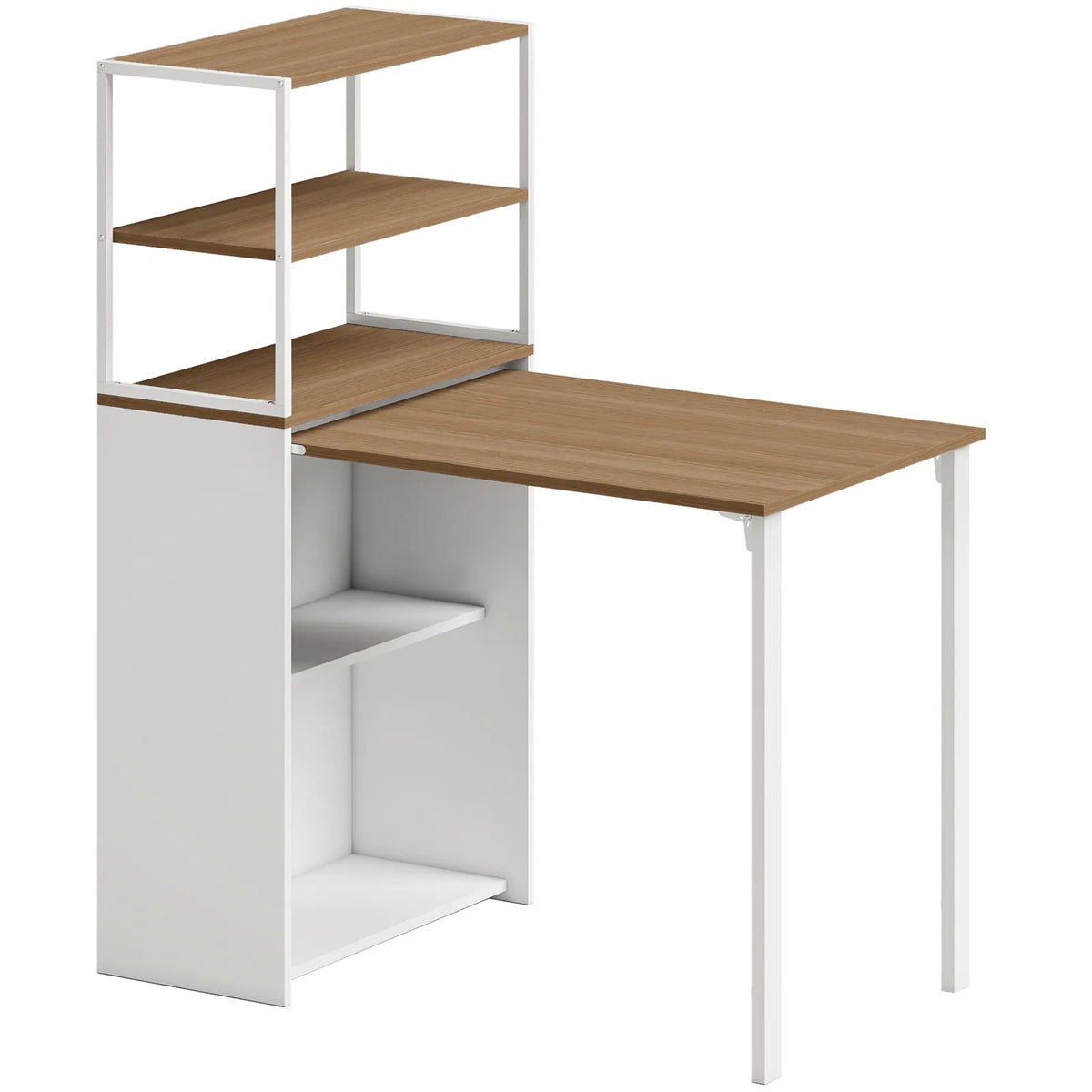 HOMCOM Folding Shelf and Work Table with 4 Tiers – 2-in-1 Bookshelf Desk for Small Spaces, Natural Wood Effect